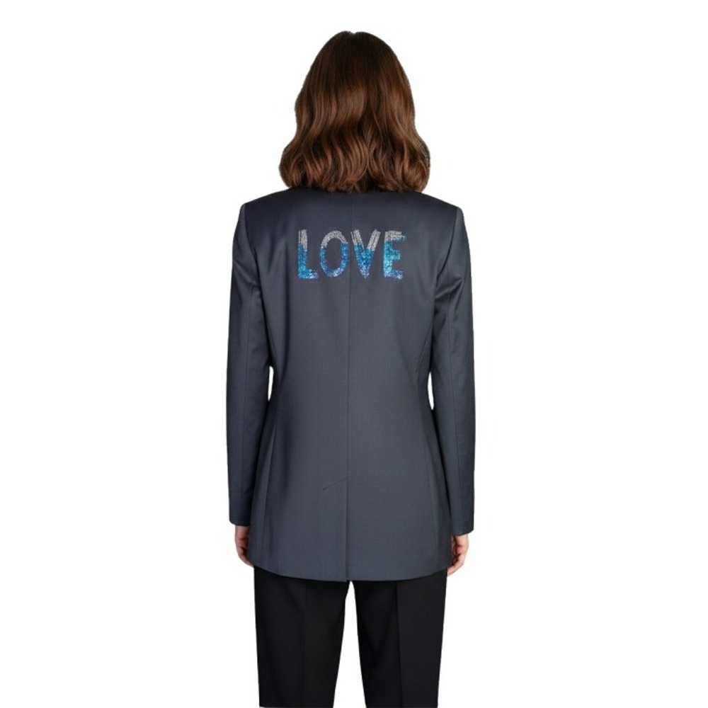 NWT Zadig & Voltaire Viva Love Strass Navy Wool Blazer Rhinestone Back Size 40